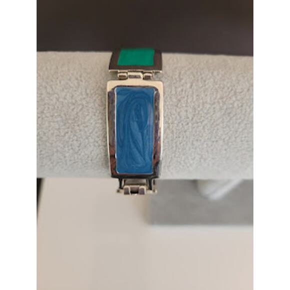 Vintage Five Panel Bracelet Silver Tone with Pearlized Enamel Panels Casual 80's - Picture 8 of 9